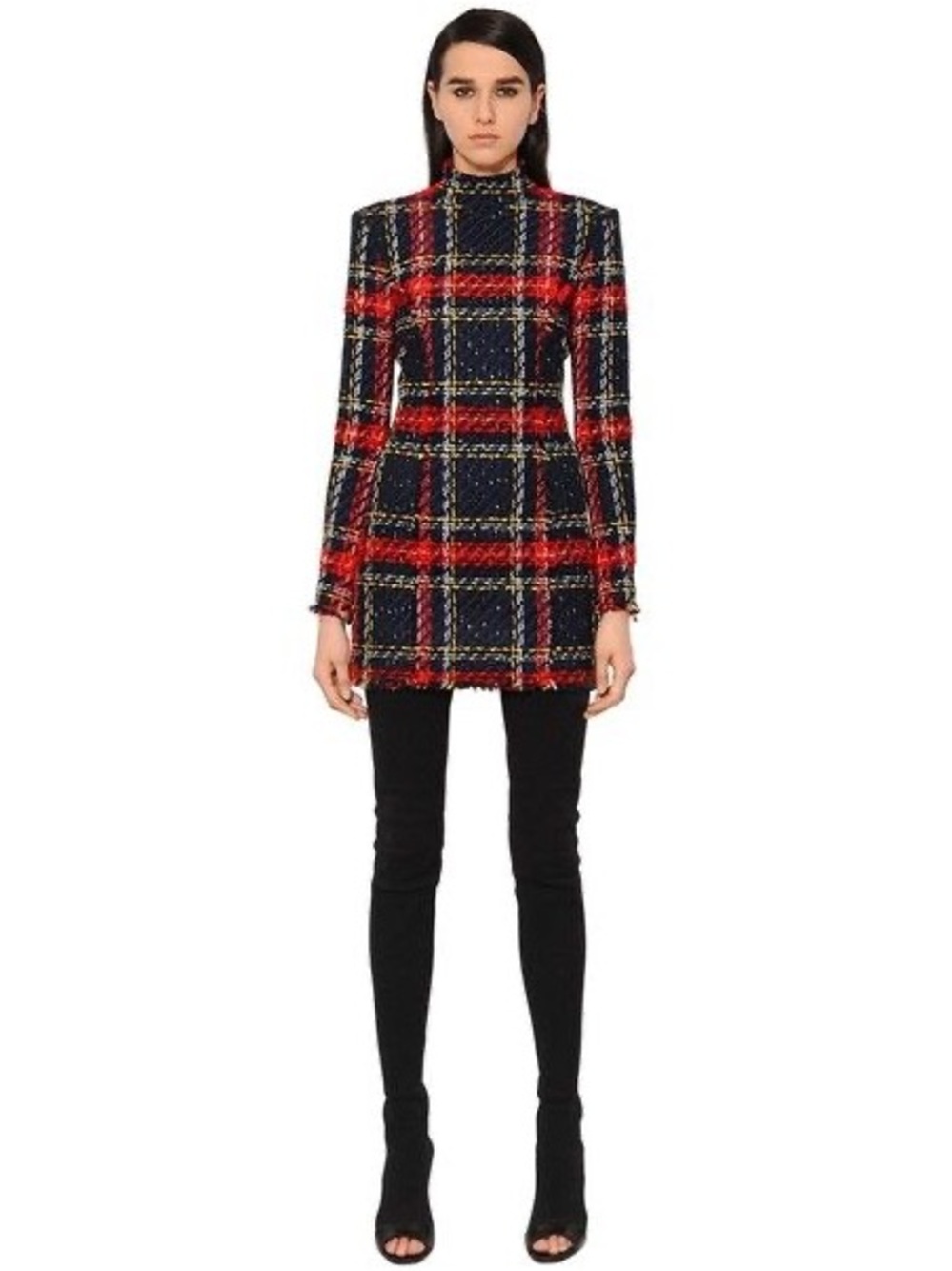 Balmain Navy, Red and Gold Plaid Mini Tartan Dress